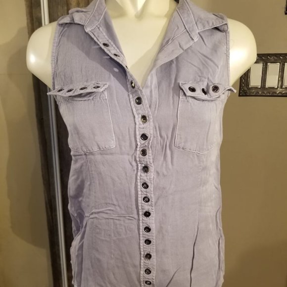 Rock & Republic Women's Blue Grey Button Down Collared Tank Top ~BNWOT!~ - Picture 1 of 5